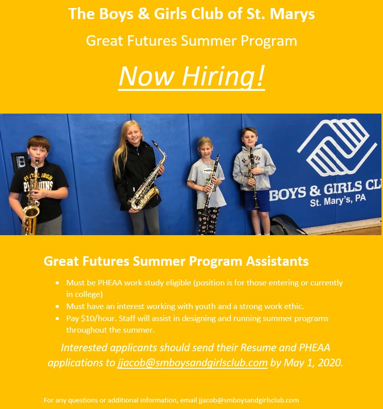 Great Futures Summer Program Staff – Boys & Girls Club of St. Marys